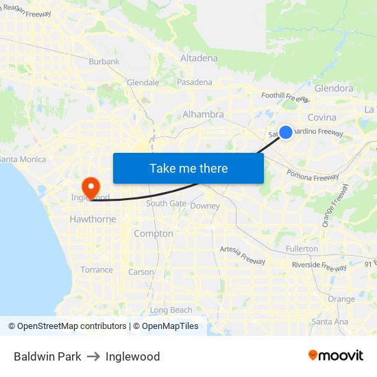 Baldwin Park to Inglewood map