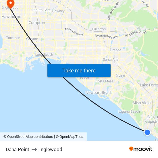 Dana Point to Inglewood map