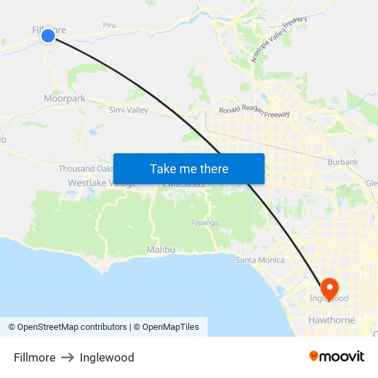 Fillmore to Inglewood map