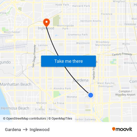 Gardena to Inglewood map