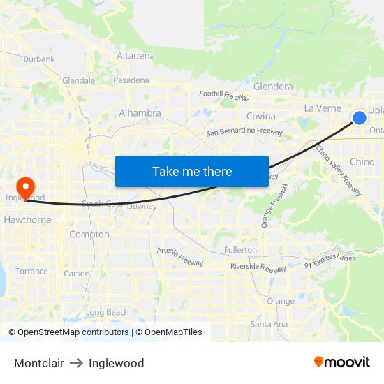 Montclair to Inglewood map