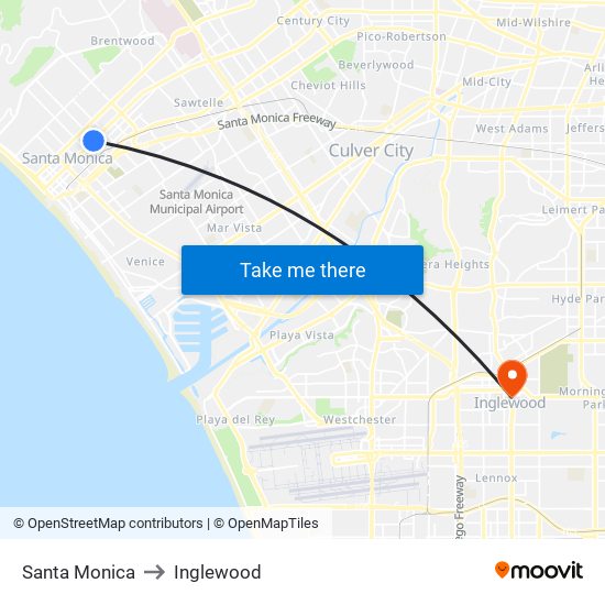 Santa Monica to Inglewood map