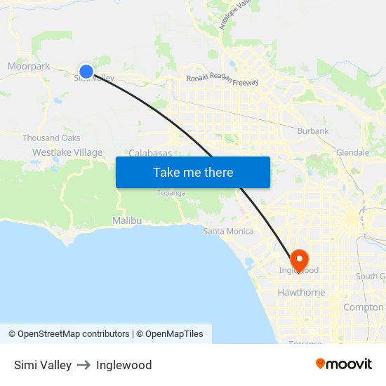 Simi Valley to Inglewood map