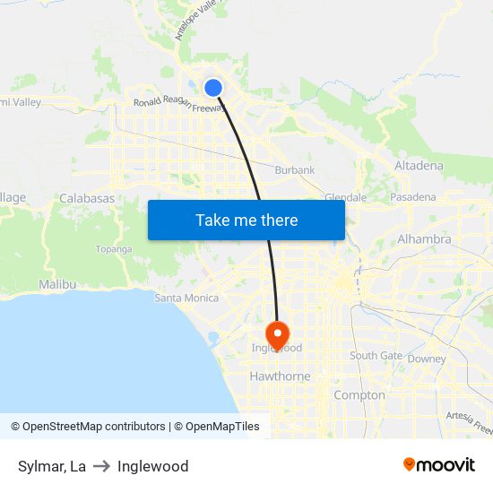 Sylmar, La to Inglewood map