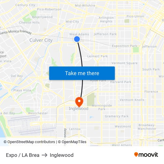 Expo / LA Brea to Inglewood map