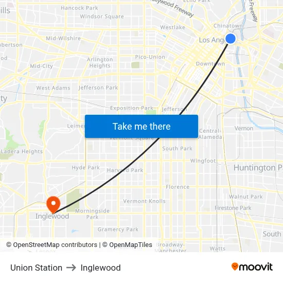 Union Station to Inglewood map