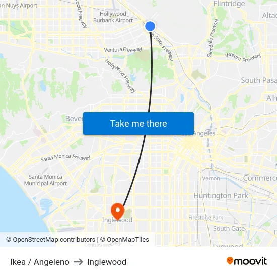 Ikea / Angeleno to Inglewood map