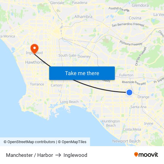 Manchester / Harbor to Inglewood map