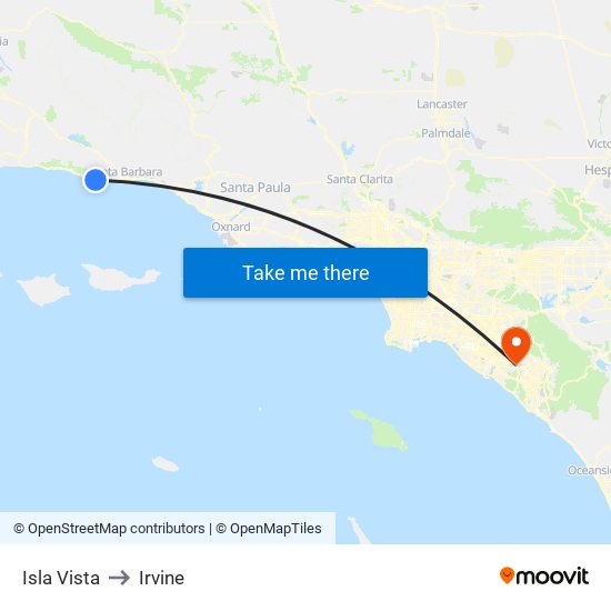 Isla Vista to Irvine map