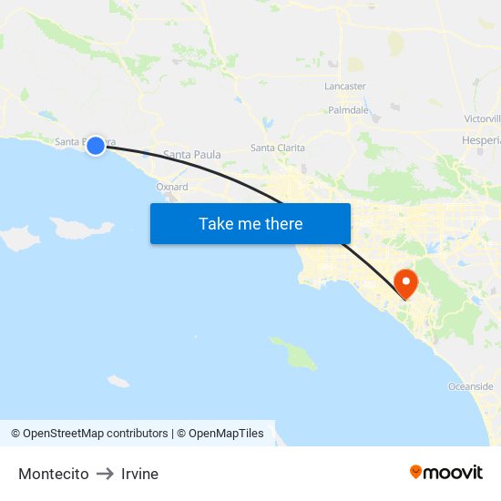 Montecito to Irvine map