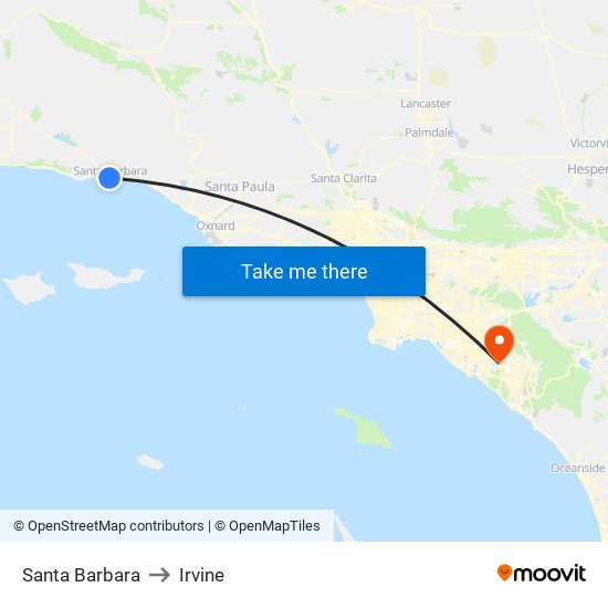 Santa Barbara to Irvine map