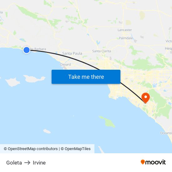 Goleta to Irvine map
