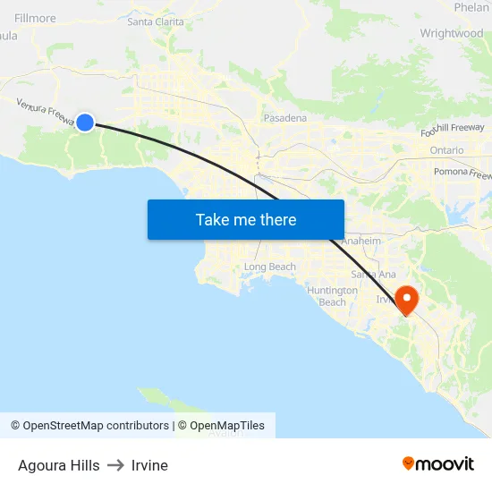 Agoura Hills to Irvine map