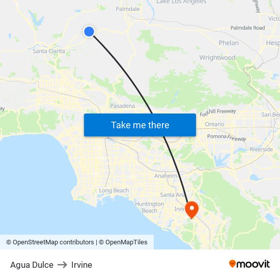 Agua Dulce to Irvine map