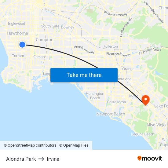 Alondra Park to Irvine map