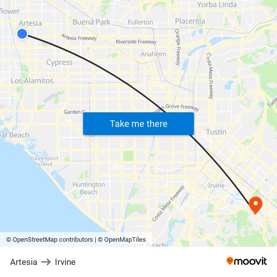 Artesia to Irvine map