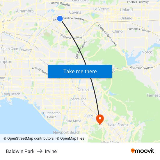 Baldwin Park to Irvine map