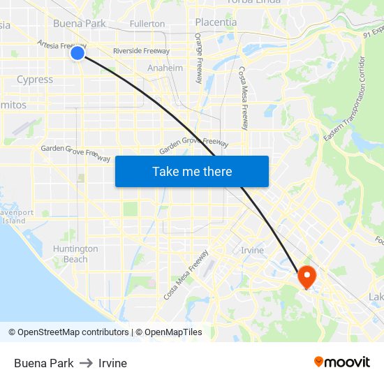 Buena Park to Irvine map