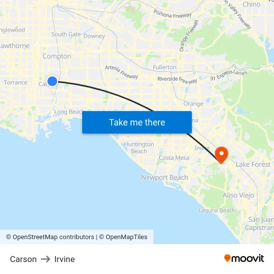 Carson to Irvine map