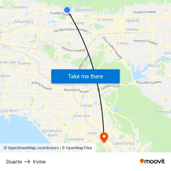 Duarte to Irvine map