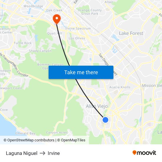 Laguna Niguel to Irvine map