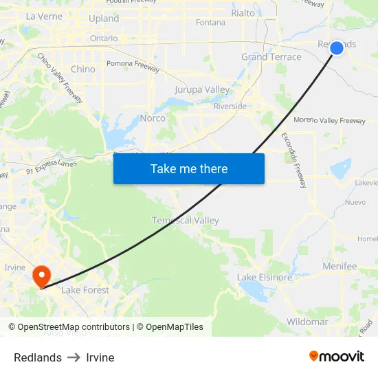 Redlands to Irvine map