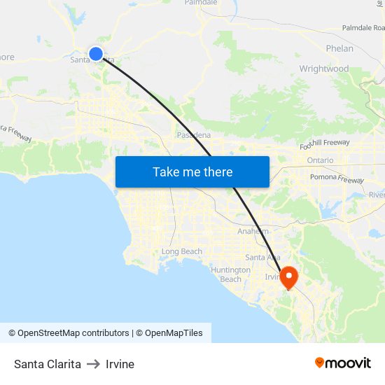 Santa Clarita to Irvine map