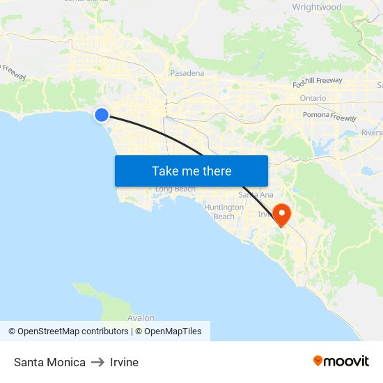 Santa Monica to Irvine map