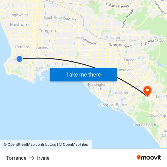 Torrance to Irvine map