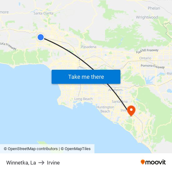 Winnetka, La to Irvine map