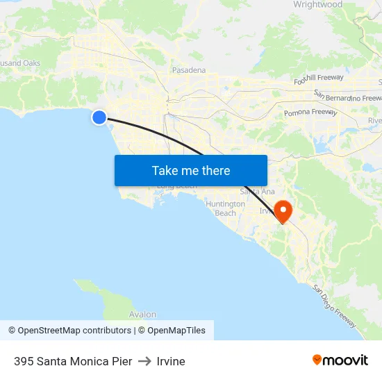 395 Santa Monica Pier to Irvine map
