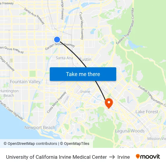 University of California Irvine Medical Center to Irvine map