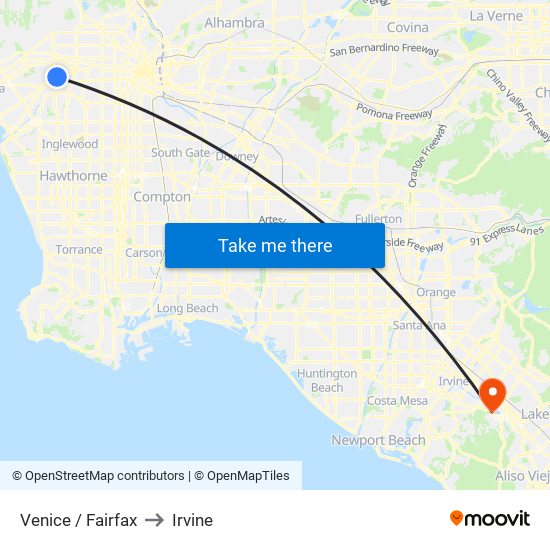 Venice / Fairfax to Irvine map