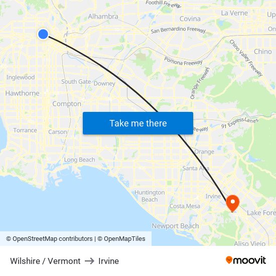 Wilshire / Vermont to Irvine map