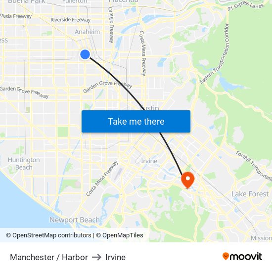Manchester / Harbor to Irvine map