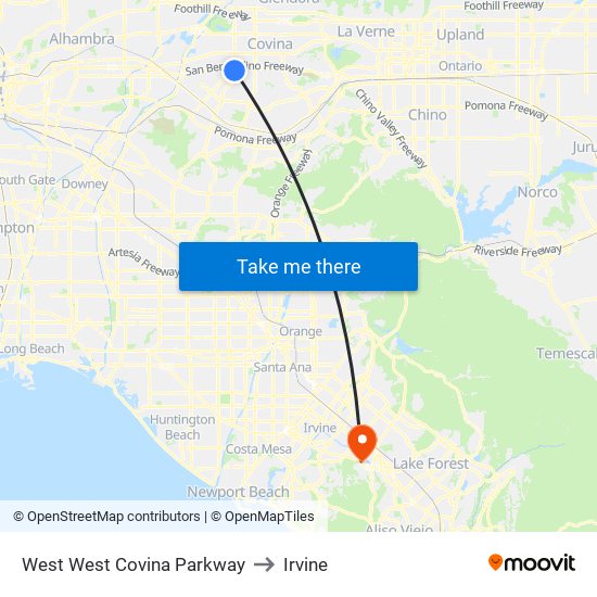 West West Covina Parkway to Irvine map