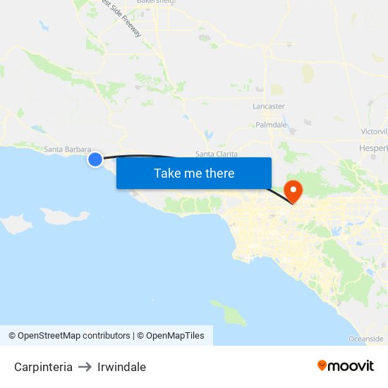 Carpinteria to Irwindale map