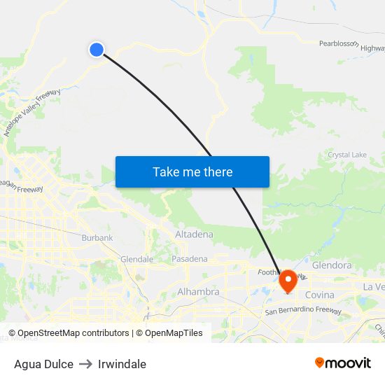 Agua Dulce to Irwindale map