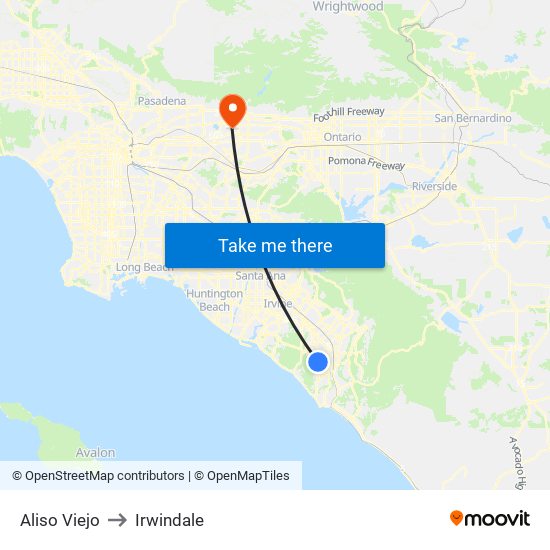 Aliso Viejo to Irwindale map