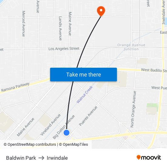 Baldwin Park to Irwindale map