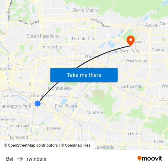 Bell to Irwindale map