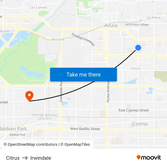 Citrus to Irwindale map