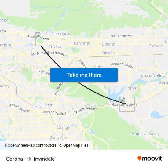 Corona to Irwindale map