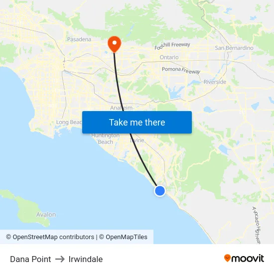 Dana Point to Irwindale map