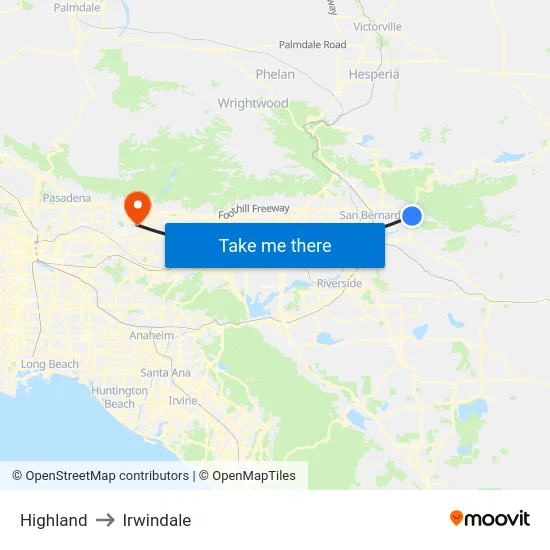 Highland to Irwindale map