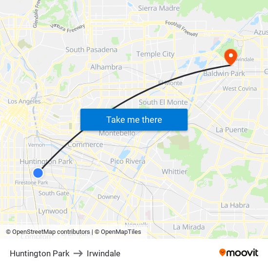 Huntington Park to Irwindale map