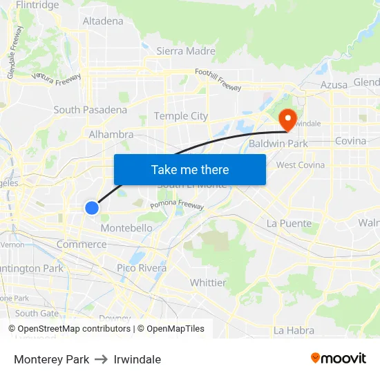Monterey Park to Irwindale map