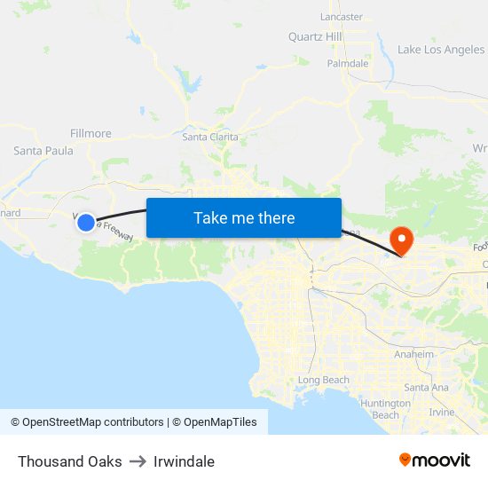 Thousand Oaks to Irwindale map