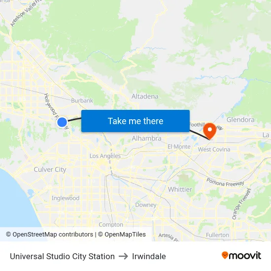 Universal Studio City Station to Irwindale map