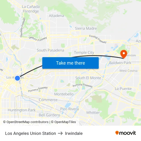 Los Angeles Union Station to Irwindale map